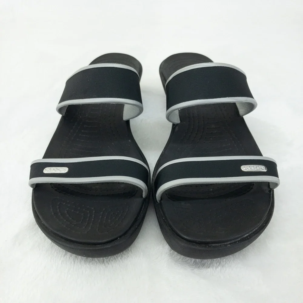 Crocs Madeira Wedge Slide Sandals Womens Size 10 Black Slip On